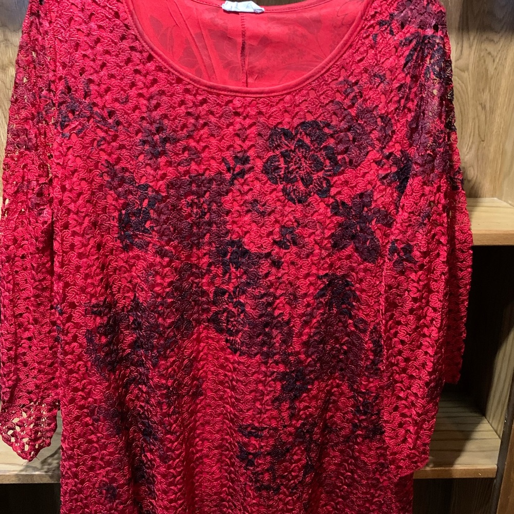 Red and black lace blouse